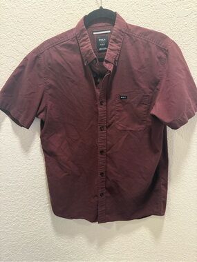 RVCA Men's Short-Sleeve Button-Down Slim Fit Shirt - Maroon Size M